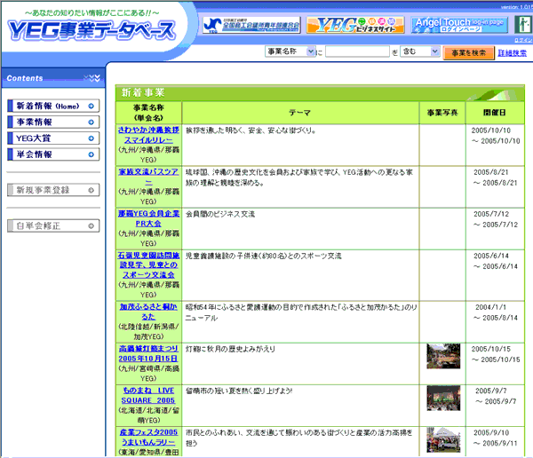 ＹＥＧ事業データベース画面